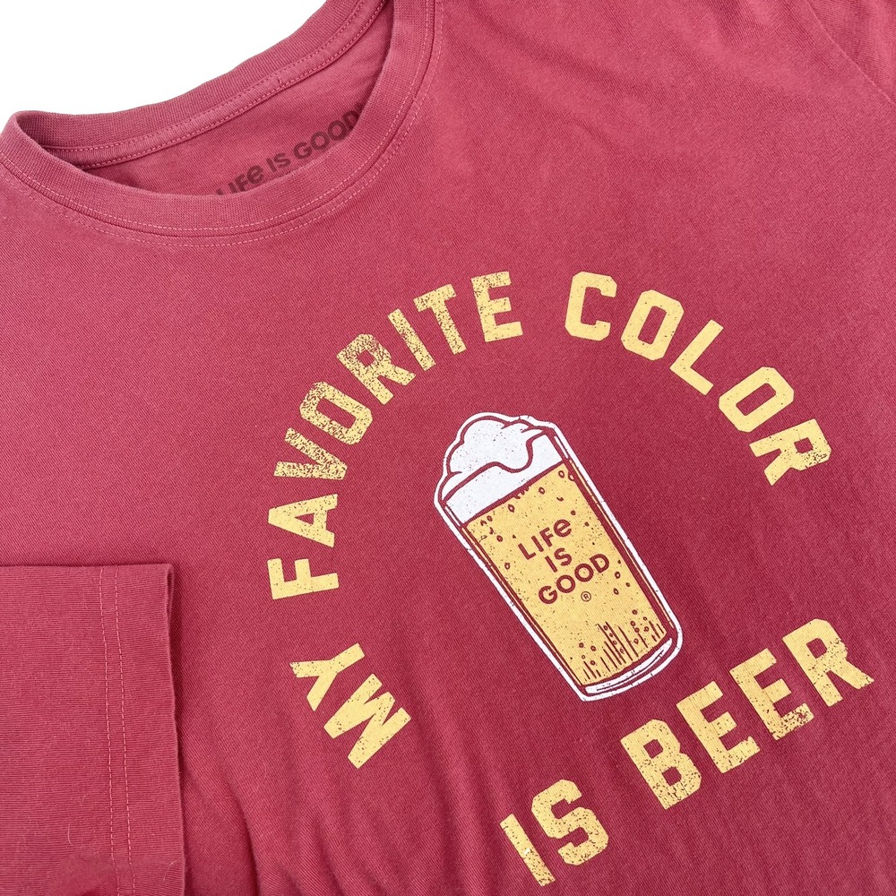 LIFE IS GOOD Men's Sz L Washed Red MY FAVORITE COLOR IS BEER Crusher Tee T-Shirt
